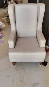 Wood Beige Velvet Wing Chair With Armrest Minor Dusty
