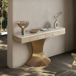 Modern Gold Pedestal Console Table