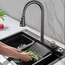 Stainless Steel Kitchen Sink Anti Scratch Design Integrated Waterfall size 30 X 18 Inches