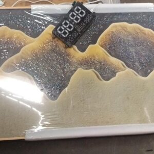 Decorative Epoxy Resin Landscape Wall Art Piece Featuring Built In Digital Clock