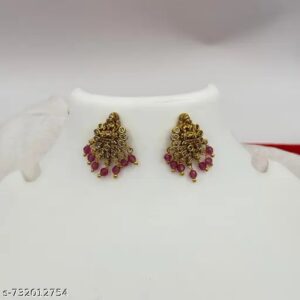Private Lable Laxmi Studs Earrings With Pink Crystal Beads For Women s And Girls