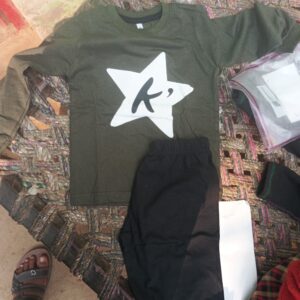 Private Lable Kids unisex printed full Sleeves Cotton T shirt With Pant Set green and black colour size 2 years