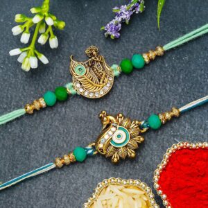 eCraftIndia Set of 2 Peacock Krishna Rakhis