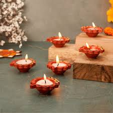 Shubh Sanskaar Fancy Clay Wax Diya Set Brown 6pcs