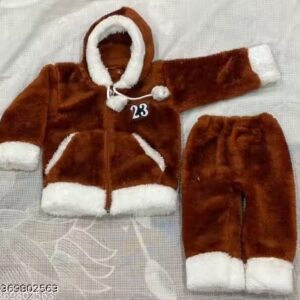 Private Label Soft And Light weight Sweater For Baby Boys And Baby Girls Combo Pack of Top Bootom And Hoodies Colour Brown Size 22
