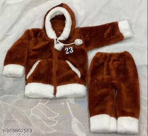 Private Label Soft And Light weight Sweater For Baby Boys And Baby Girls Combo Pack of Top Bootom And Hoodies Colour Brown Size 22