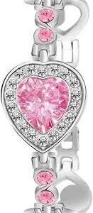Private Label Pink Analog Dial Wrist Watch for Womens Heart Shape Love Bracelet