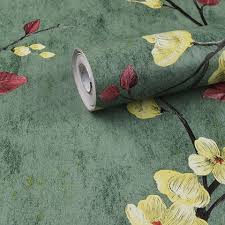 Private Label Green floral waterproof wallpaper Material