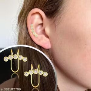 Private Label Gold Plated Dual Ring Non Piercing Cuff Earrings Helix Ear Cuffs For Women Girls