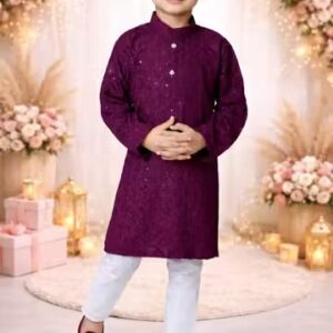 Private Label Kids Boys Kurta Payjama Set Colour Wine And White Size 28