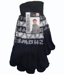 Private Label Black Printed Woolen Hand Gloves Adjustable Cuffs