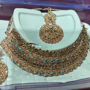 Private Label Rose Gold Necklace Tikli Earrings Set