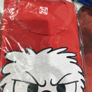 Private Label Red Colour Graphic Tshirt Featuring Cartoon Character Print With White Printing Pant Set Size 22