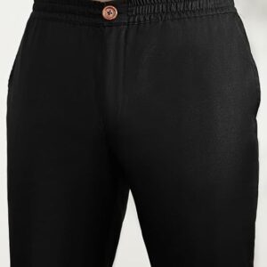 KISAH Mens Kurta Trouser Set Black Pure Cotton Long Sleeves Size 44