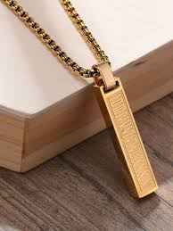 Private Label Men Gold Plated Stainless Steel Anti Tarnish Roman Rectangular Pendant With Chain