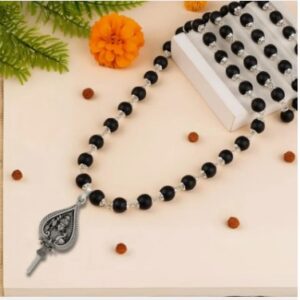 Private Label Sanwariya Handicraft Original Karungali Mala with Lord Murugan Pendant for Positive Energy Wood Silver colour black