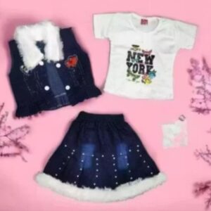 Private Label Sweet Blossoms Top and Skirt Denim Set for Baby Girls colour blue white size 24