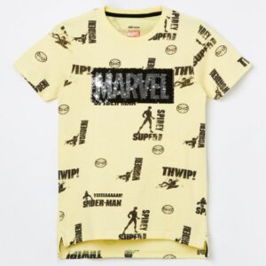 FAME FOREVER Boys SpiderMan Sequined Tshirt yellow colour size 12yrs