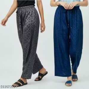 Private Label NEXA Paper Clothes Printed Palazzo Pants Black And Blue Size Free Pack of 2