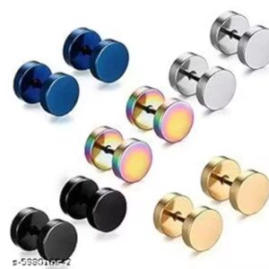 Private Label Aroncent Mens 5 Pairs Stainless Steel Stud Earrings Set Multicolour