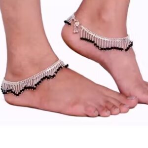 Private Label Beautiful Silver Plated Black Jhalar Anklets For Women And Girls