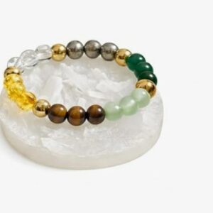 Private Label Dhan Yog Bracelet Natural Pyrite Citrine Green Aventurine Tiger Eye Green Jade and Clear Quartz Stones Bracelet for Men and Women