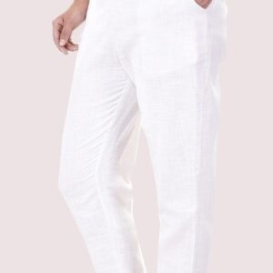 Qashida White Cotton Slub Solid Women Pant size l white colour