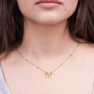 Private Label Korean Bow Knot Gold Necklace