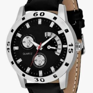 Private Label Designer Classy Looking Black Dial Black Leather Belt Analogue Fashion Wrist Watch for Men Boys FREESIZE