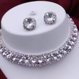 Private Label Diamond Studded Choker Necklace Set Silver