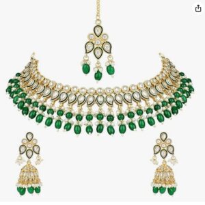 Private Label Jewels Gold Plated Traditional Kundan Pearl Meenakari Choker Necklace Jewellery With Jhumka Earrings Set For Women