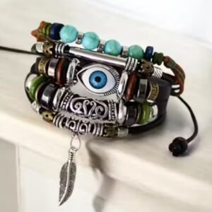 Private Label Boho Evil Eye Multi Layer Leather Bracelet Stack