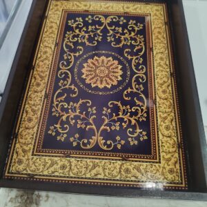 Brown And Mustard Printed Wooden Serving Tray