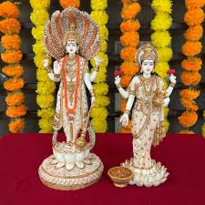 Lord Vishnu And Goddess Lakshmi Marble Dust And Resin Idol 12 Inch Plus 10 Inch