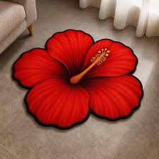 Premium Red Colour Hibiscus Flower Shape Floor Mat