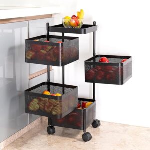 Kitchenwell Metal Multi Purpose Trolley Storage Organizer Kitchen Storage Rack Black