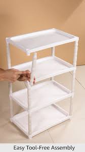 Multipurpose 4 Plastic Shelf Storage Rack Off White