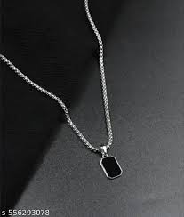 Mens Black Silver Plated Necklace Pendant