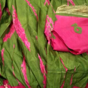 Green And Pink Printed Unstitched Lehenga With Dupatta