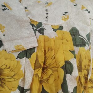 Beige And Mustard Printed Frock Top For Women Size M