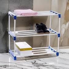 Multipurpose Shoe Rack Home Storage Rack 3 Shelves Blue Colour
