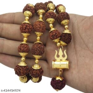 Om Big Trishul Design Rudraksha Mala