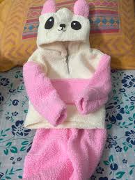 Pink And Off White Color Hoodie Pants Set Top Bottom Set Boys Winter Wear For Kids Size 0