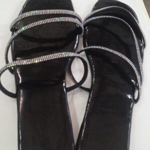 Black Colour Stylish Embellished Slip On Sandals For Women Size 37