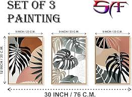 Green Leaf Modern Art Boho Painting Modern Art Home Decor Wall Painting Set Of 3