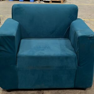 Green Colour Fabric Velvet Single Seater Sofa Minor Damage