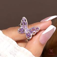 Silver Plated Lavender Pearl Butterfly Ring For Women