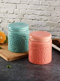 All Creations Ceramic Handicraft Hand Painted Multi Utility Storage Jar Without Lid 1000 ml 2Pcs