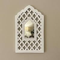 Traditional White Mughal Mdf Wooden Mirror Jharokha Wall Art