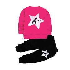 K Star Print Pink And Black T Shirt And Trouser For Unisex Kids For 5 To 6 Month